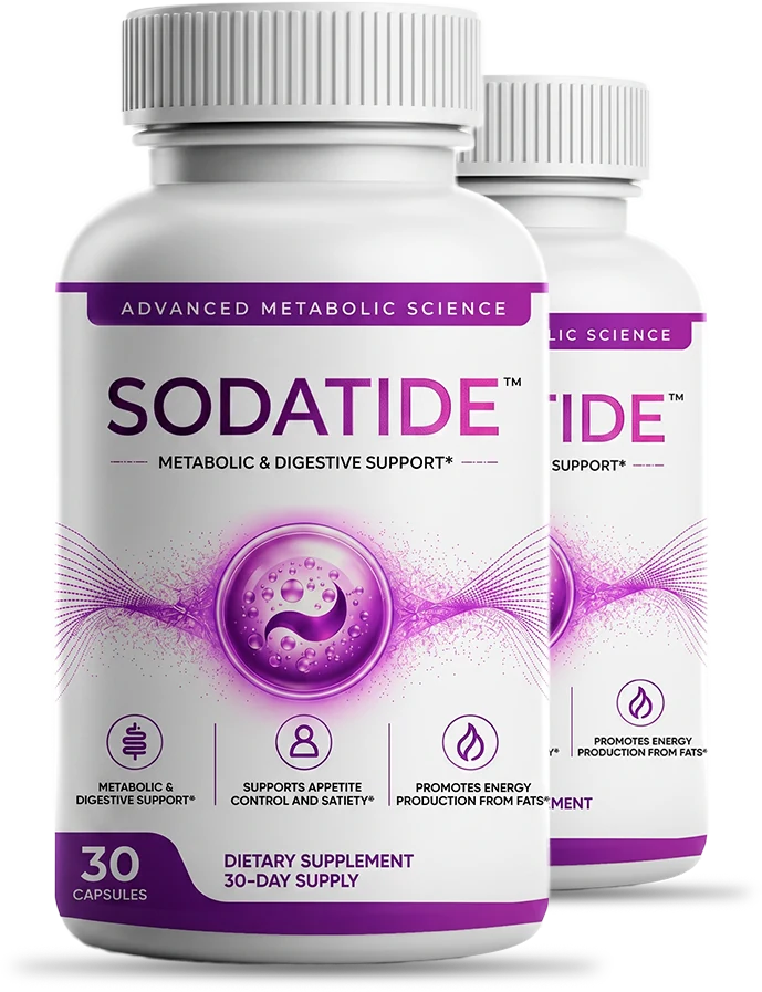 SodaTide gut health and metabolic support capsule bottles